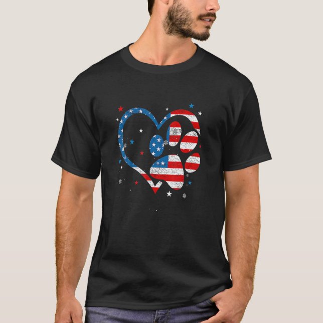 American Flag Patriotic Hund Katze Paw Print T-Shirt (Vorderseite)