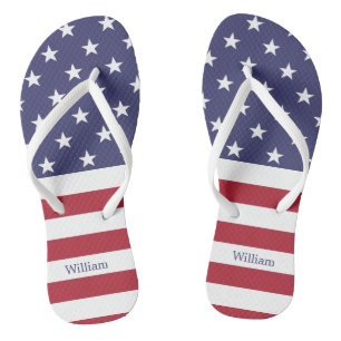 American Flag Patriotic Individuelle Name Blue Red Flip Flops