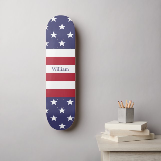American Flag Patriotic Individuelle Name Blue Red Skateboard (Wandkunst)