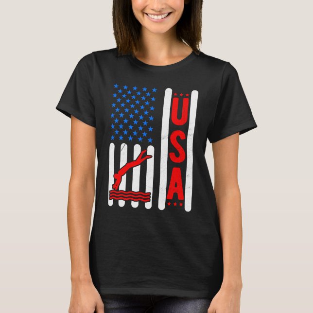 American Flag Patriotic USA Men Women Swimming Fre T-Shirt (Vorderseite)
