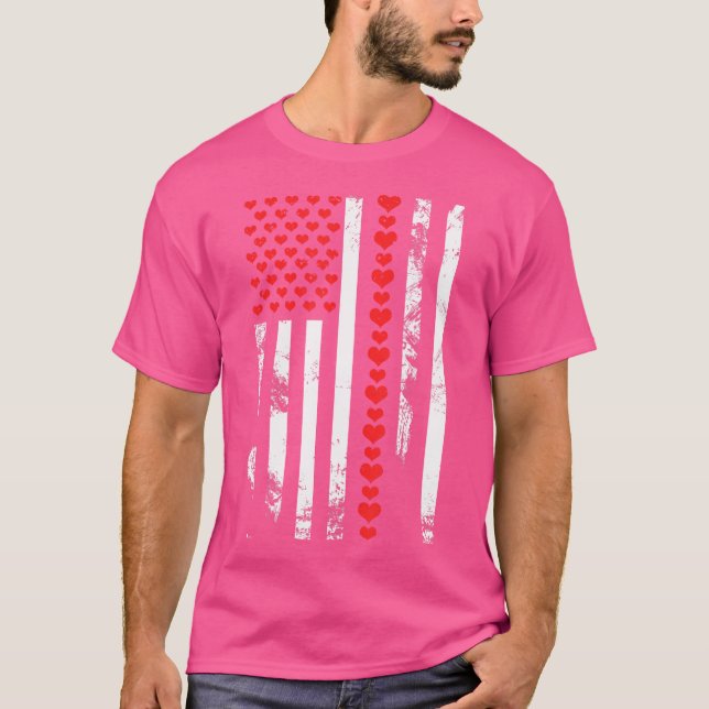 American Flag Patriotic Valentine'S Day Heart T-Shirt (Vorderseite)