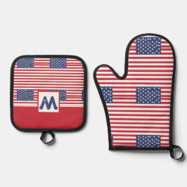 American Flag Pattern 4. Juli Personalisiert Ofenhandschuh & Topflappen-Set