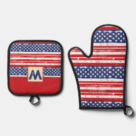 American Flag Pattern Personalisiert 2 Ofenhandschuh & Topflappen-Set