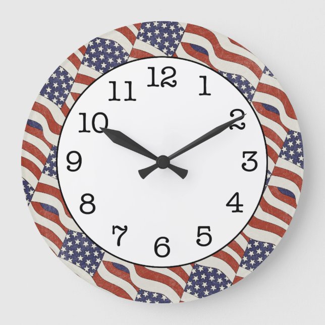 American Flag Pattern Round Wall Clock Große Wanduhr (Vorderseite)