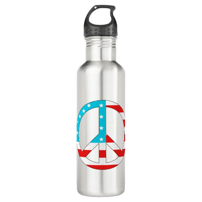 American Flag Peace Sign Edelstahlflasche (Vorderseite)