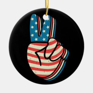 American Flag Peace Sign Hand 4. Juli Keramik Ornament