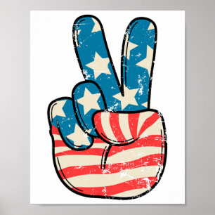 American Flag Peace Sign Hand 4. Juli Patrioti Poster