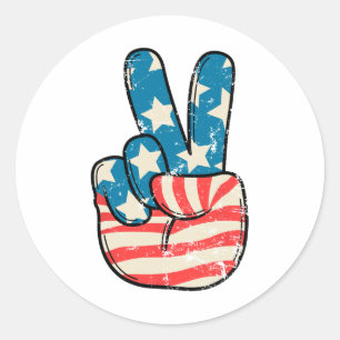 American Flag Peace Sign Hand 4. Juli Patrioti Runder Aufkleber