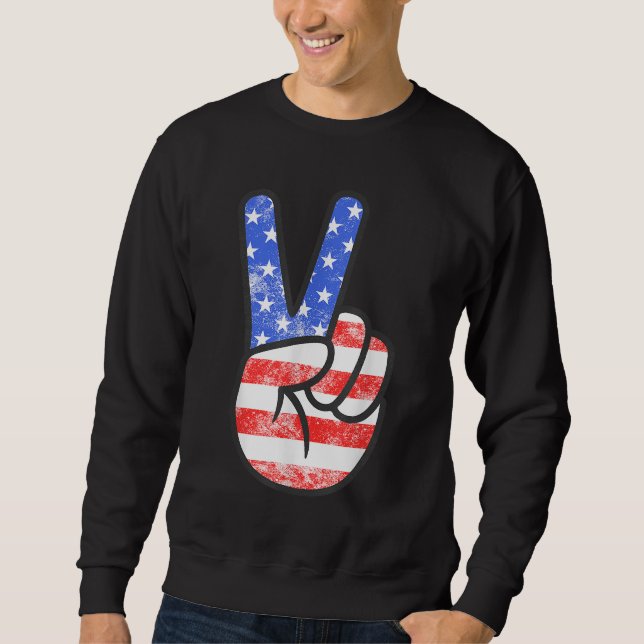 American Flag Peace Sign Hand Amerikanische Unabhä Sweatshirt (Vorderseite)