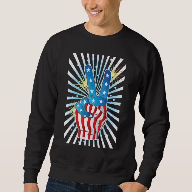 American Flag Peace Sign Hand   Fourth of July Sweatshirt (Vorderseite)