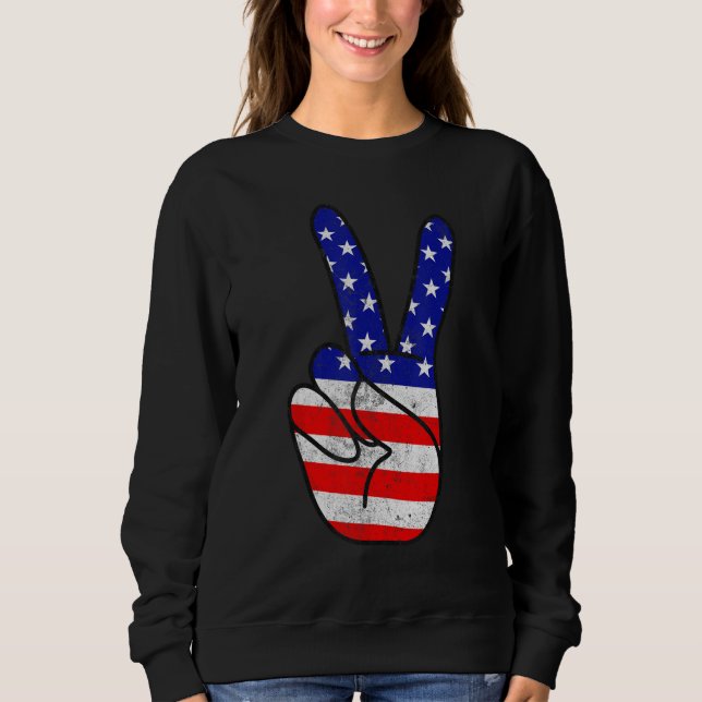 American Flag Peace Sign Hand Patriotic 4th Of Jul Sweatshirt (Vorderseite)