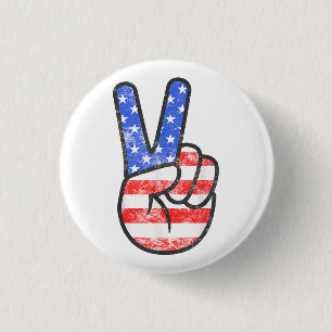 American Flag Peace Sign Hand T - Shirt Vierte Ju Button