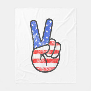 American Flag Peace Sign Hand T - Shirt Vierte Ju Fleecedecke