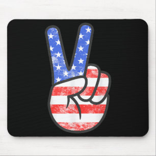 American Flag Peace Sign Hand T - Shirt Vierte Ju Mousepad