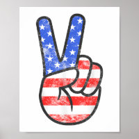 American Flag Peace Sign Hand T - Shirt Vierte Ju
