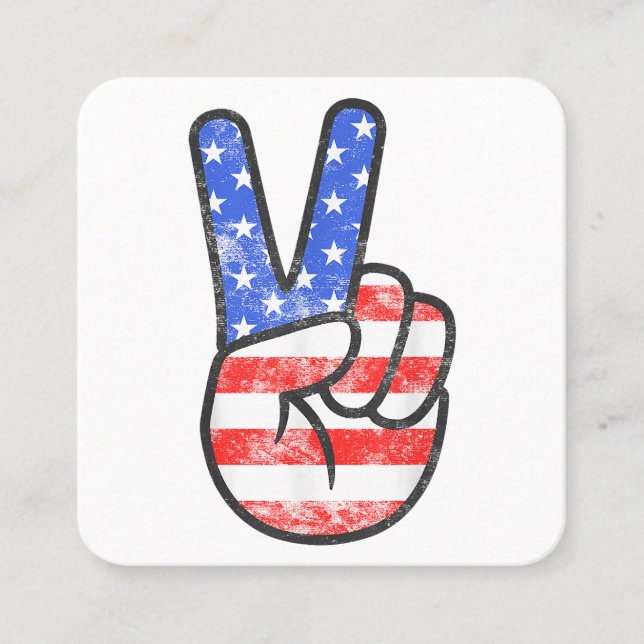 American Flag Peace Sign Hand T - Shirt Vierte Ju Quadratische Visitenkarte (Vorderseite)