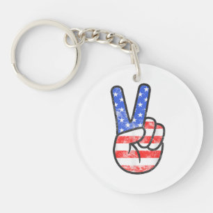 American Flag Peace Sign Hand T - Shirt Vierte Ju Schlüsselanhänger