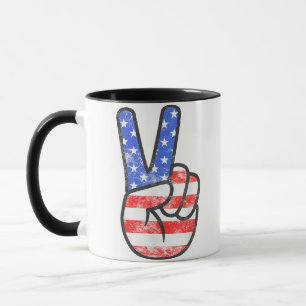 American Flag Peace Sign Hand T - Shirt Vierte Ju Tasse