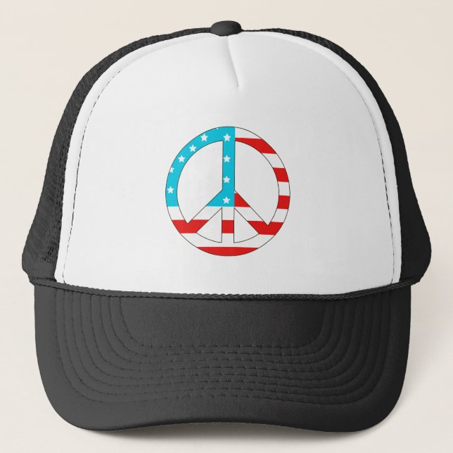 American Flag Peace Sign Truckerkappe (Vorderseite)
