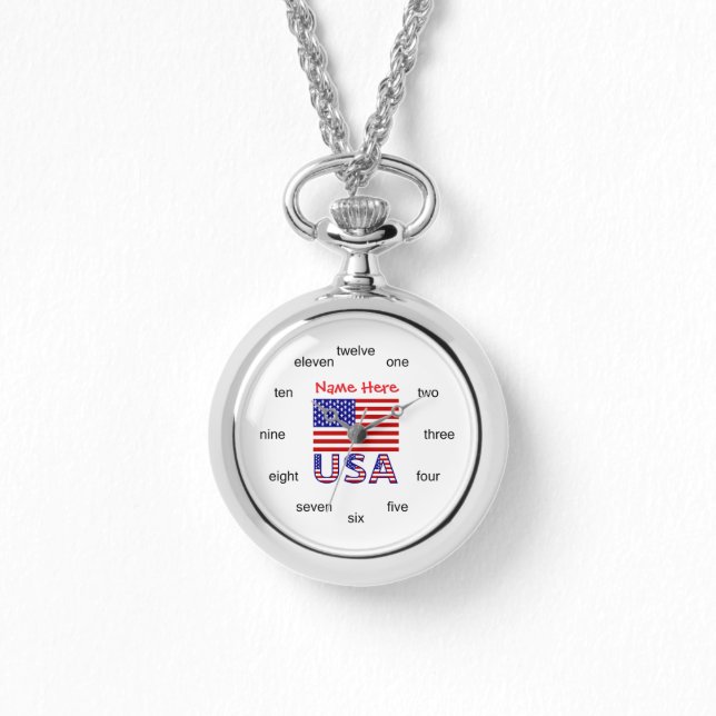 American Flag Personalisiert Word Numbers Necklace Armbanduhr (Vorderseite)