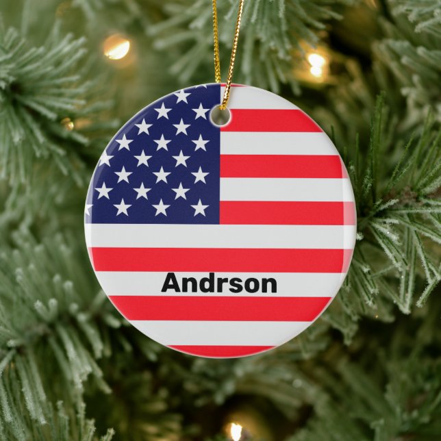 American Flag Personalisierte Patriotic Stars Stre Keramik Ornament (Baum)