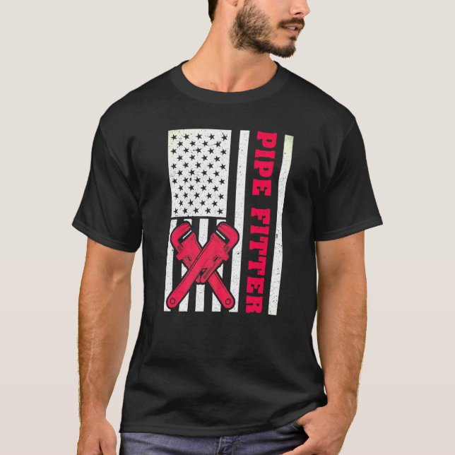 American Flag Pipefitter Plumber T-Shirt (Vorderseite)