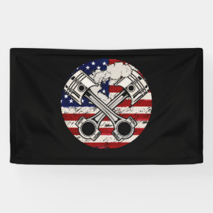 American Flag Pistole Muscle Car Patriotic Vintag Banner