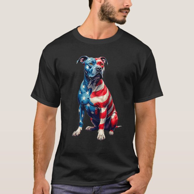 American Flag Pitbull Terrier Pittie Dad Pittie Mo T-Shirt (Vorderseite)