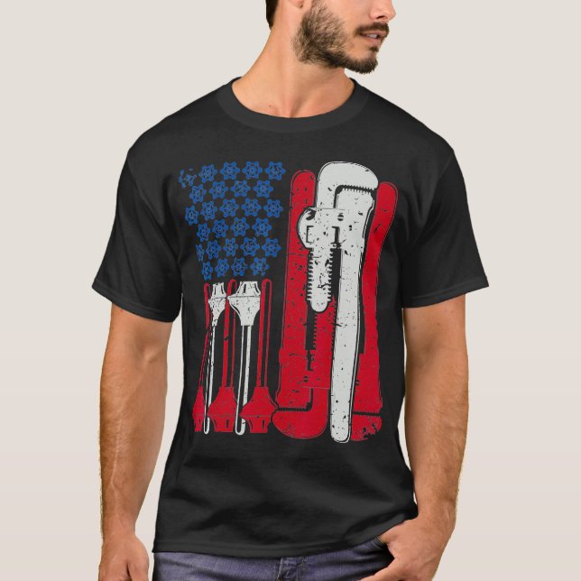 American Flag Plumber Wrench T-Shirt (Vorderseite)