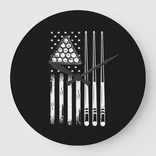 American Flag Pool Player Große Wanduhr (Vorderseite)