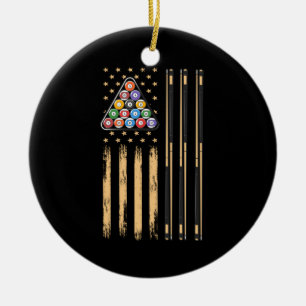 American Flag Pool Player Keramik Ornament