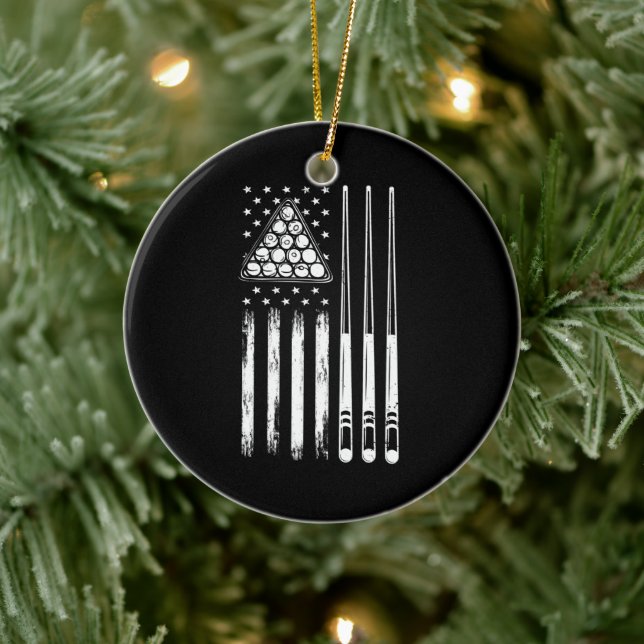 American Flag Pool Player Keramik Ornament (Baum)