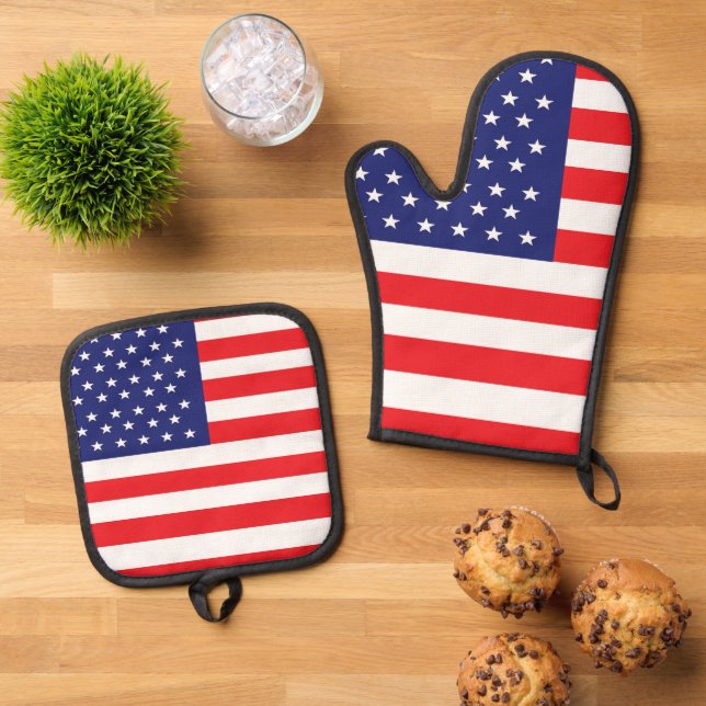 American Flag Print Potholder und Oven Mitt Set (Oben Unten)