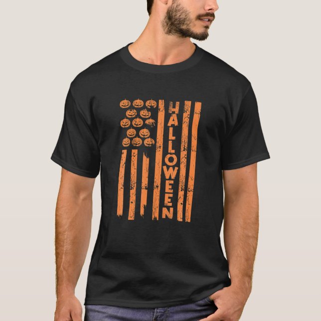 American Flag Pumpkin USA Halloween T-Shirt (Vorderseite)
