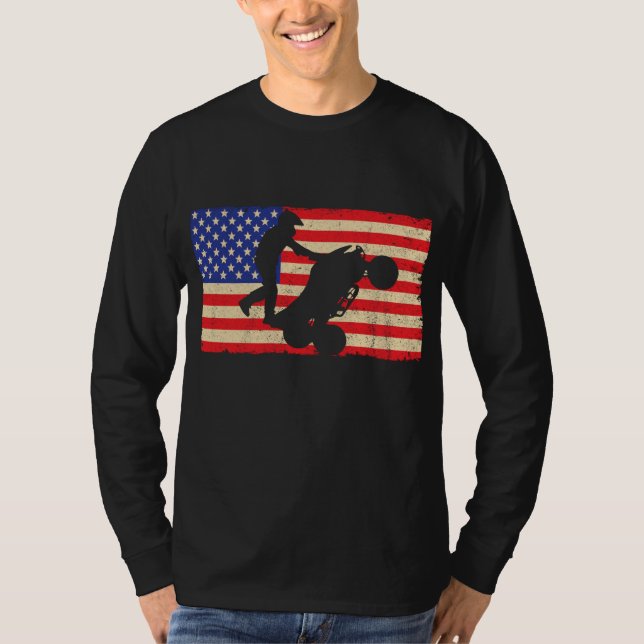 American Flag Quad ATV Radfahrer Cooler Dis T-Shirt (Vorderseite)