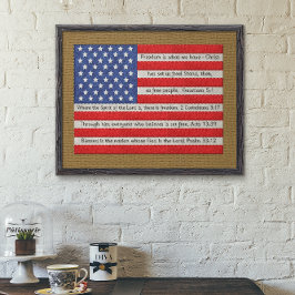 American Flag Quilt Bible Verse Burlap Poster