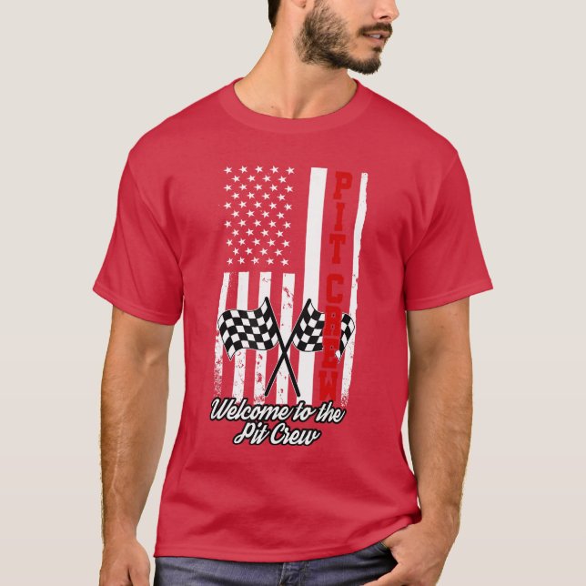 American Flag Racing Race USA Family Matching Pit T-Shirt (Vorderseite)