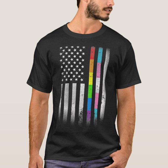 American Flag Rainbow Homosexual Rights LGBT LGBTQ T-Shirt (Vorderseite)