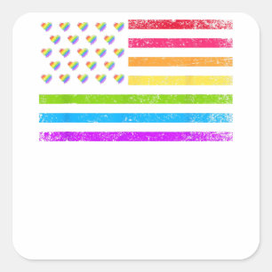 American Flag Rainbow LGBT Lesbian Gay Pride Copy Quadratischer Aufkleber