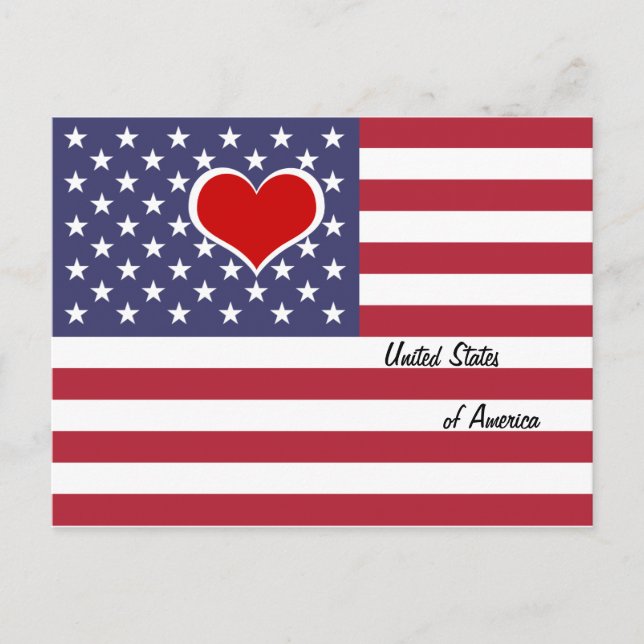 American Flag & Red Heart - USA/Sports Fan Postkarte (Vorderseite)