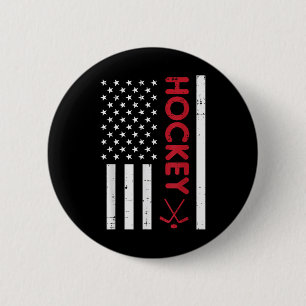 American Flag Red Ice Hockey Vintag Patriotic Pla Button