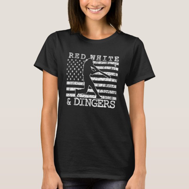 American Flag Red White and Dingers Baseball Softb T-Shirt (Vorderseite)