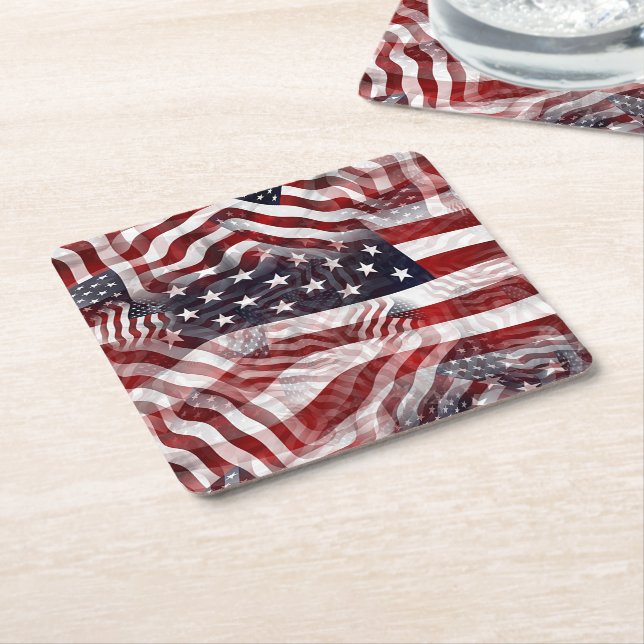 American Flag Red White Stripes Stars Muster Rechteckiger Pappuntersetzer (angewinkelt)