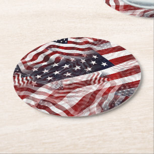 American Flag Red White Stripes Stars Muster Runder Pappuntersetzer