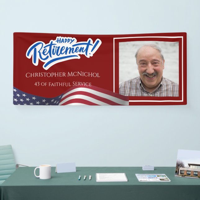 American Flag Retirement Banner with Custom Photo  (Messe)