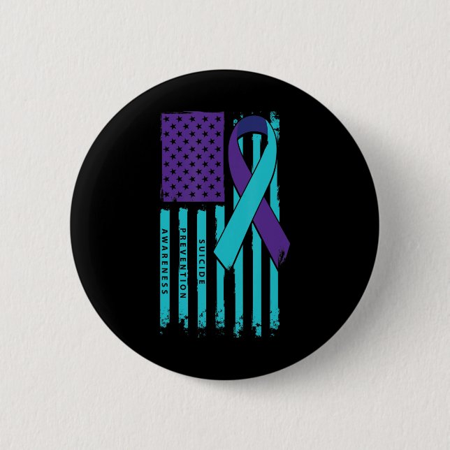 American Flag Ribbon Suicide Awareness Mental Heal Button (Vorderseite)