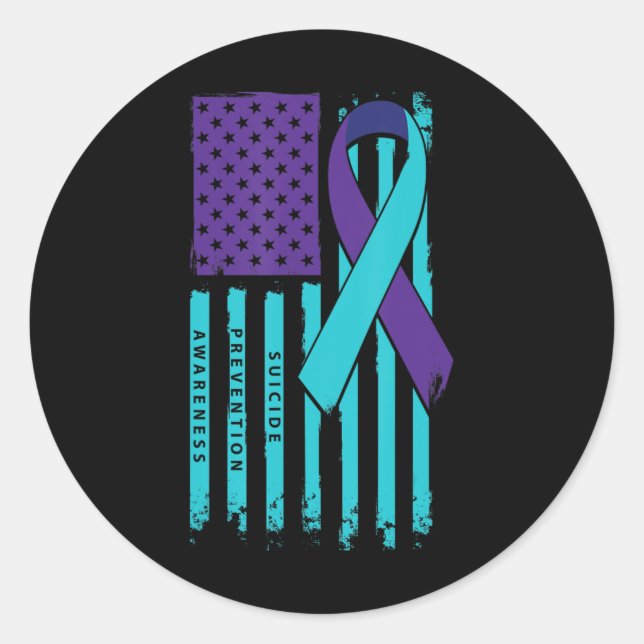 American Flag Ribbon Suicide Awareness Mental Heal Runder Aufkleber (Vorderseite)