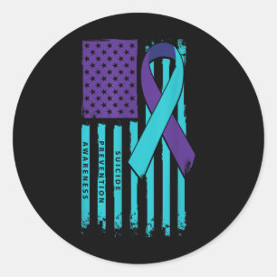 American Flag Ribbon Suicide Awareness Mental Heal Runder Aufkleber