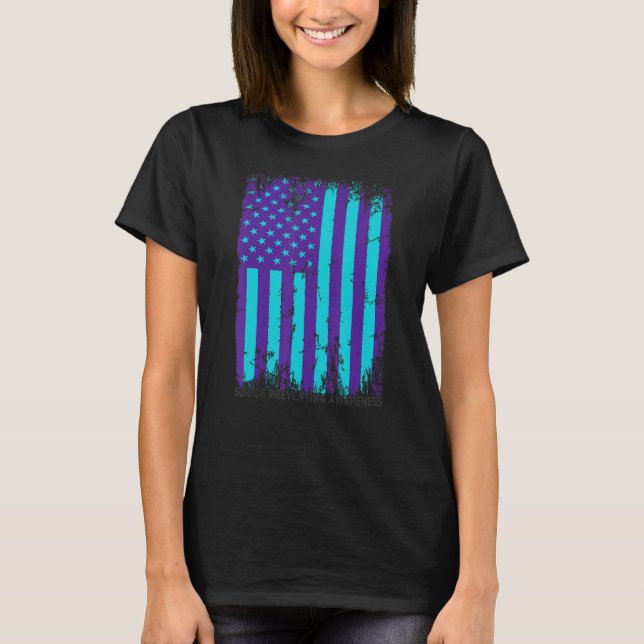 American Flag Ribbon Suicide Awareness Mental Heal T-Shirt (Vorderseite)