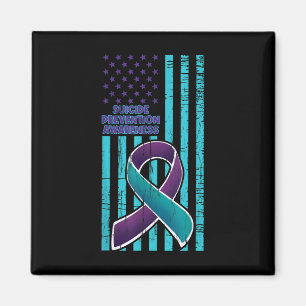 American Flag Ribbon Suicide Mental Health Aquamar Magnet